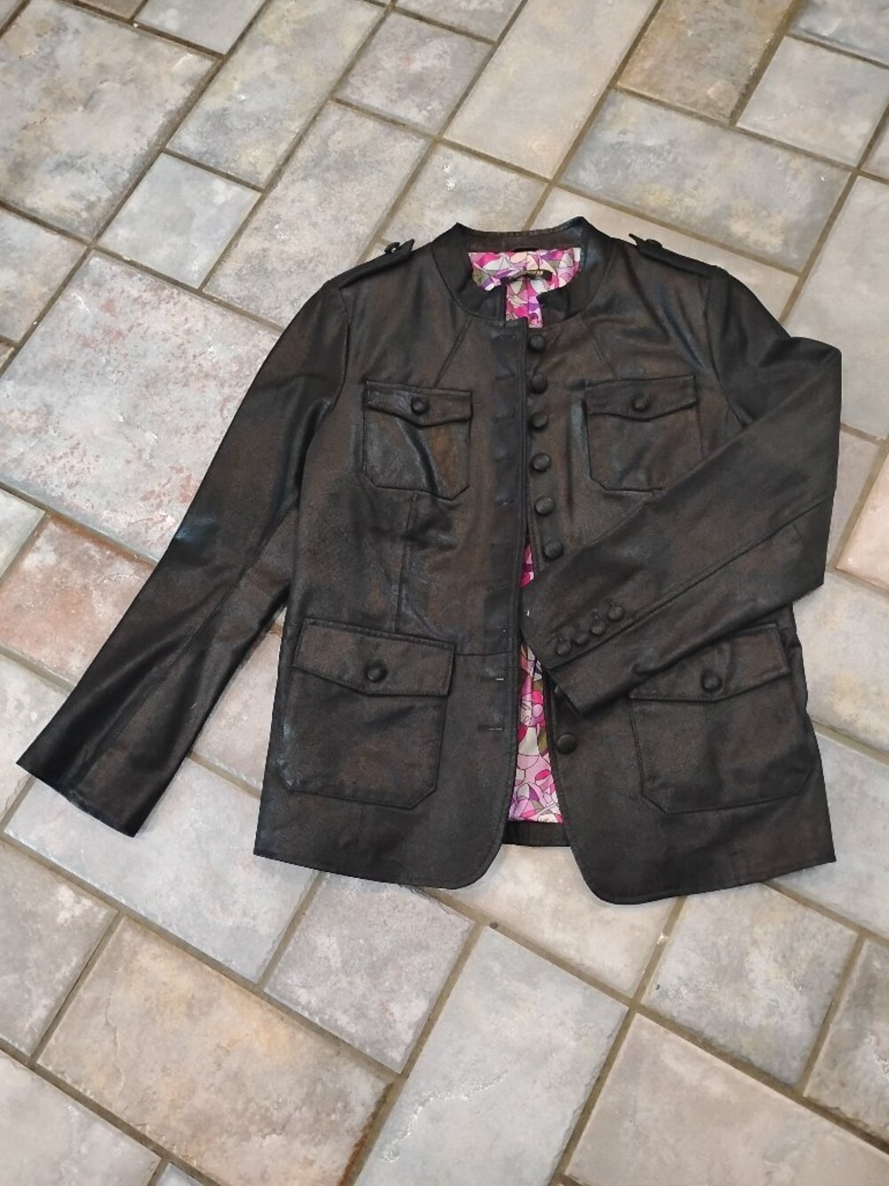 Twiggy London Genuine Leather Button Down Jacket